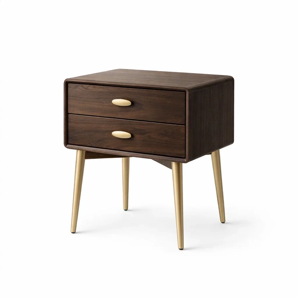 Nachttisch Holz Dunkelbraun mit 2 Schubladen und Metallbeinen