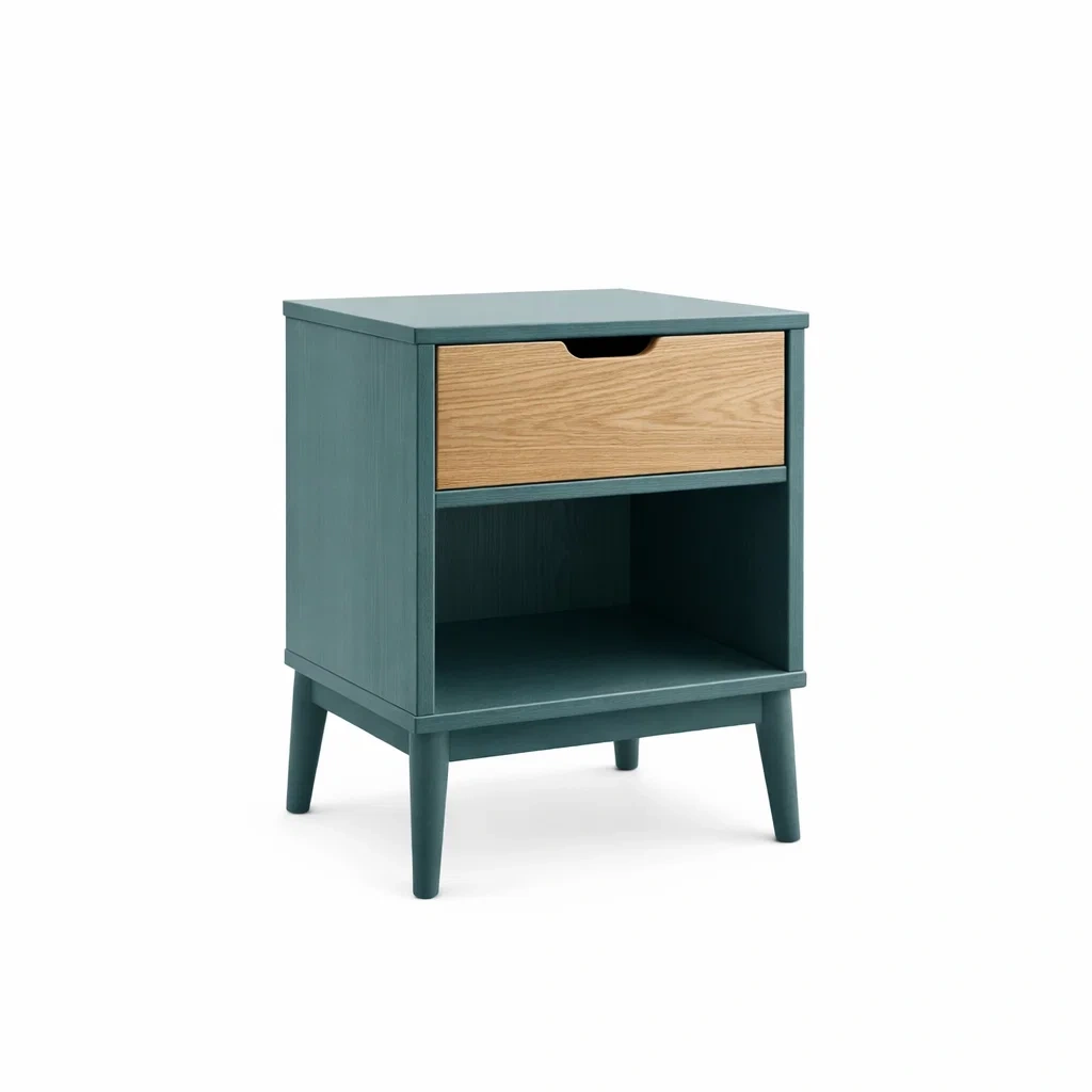 Nachttisch Holz Blau mit Eichenschublade