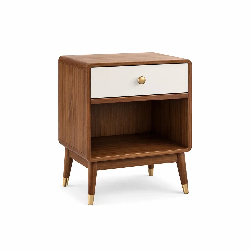 Nachttisch Holz Weiß Braun mit Schublade