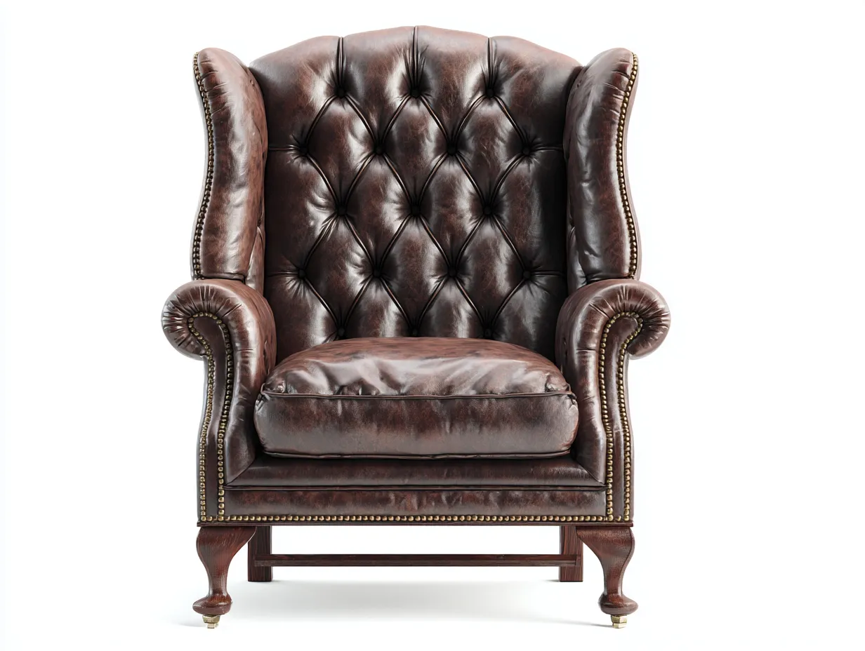 Ohrensessel-Leder-Holz-88x94x114 cm-Dunkelbraun-Klassischer Stil-Nookgoly