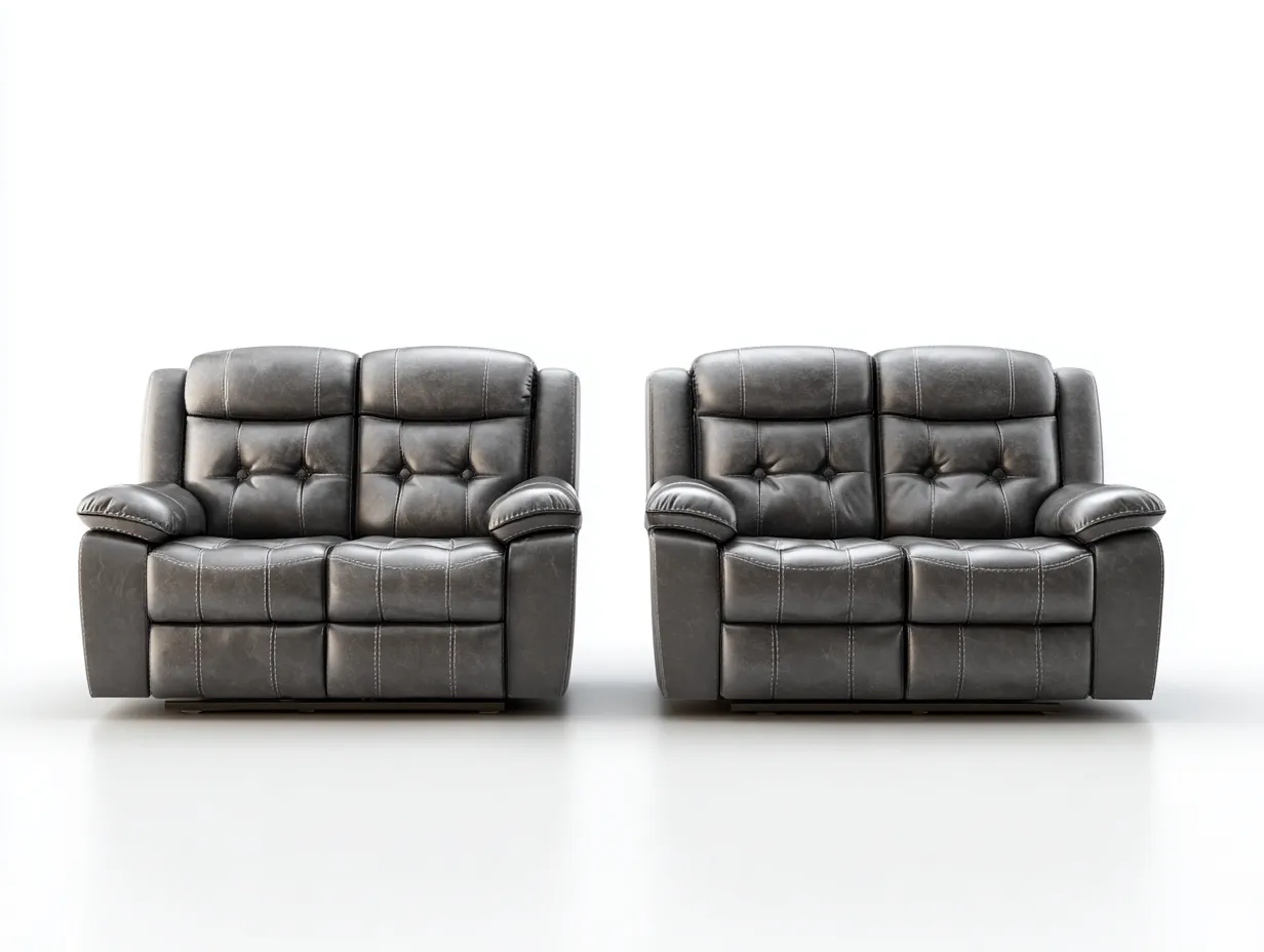 Relaxsofa Sets-Leder-Holz-Metall-188 x 98 x 103 cm-Dunkelgrau-Moderne Wohnzimmereinrichtung-Nookgoly