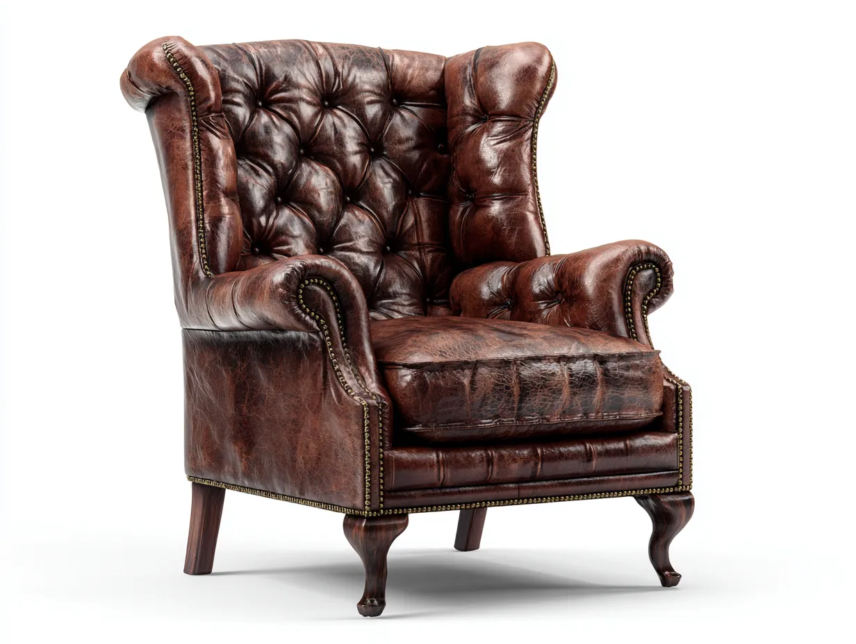 Ohrensessel-Leder-Holz-90x98x116 cm-Dunkelbraun-Chesterfieldstil-Nookgoly