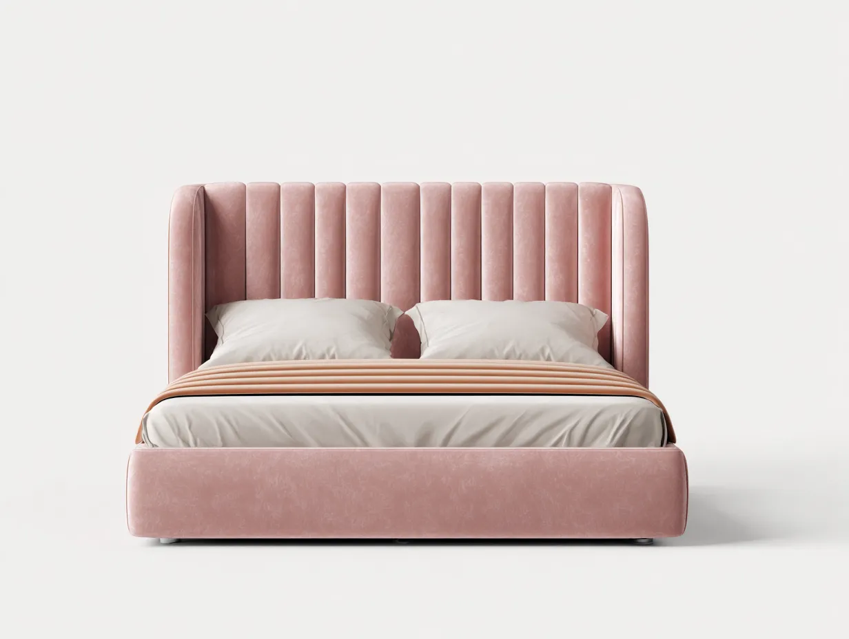 Doppelbett-Samt-Holz-214x194x118 cm-Rosa-ArtDéco-Nookgoly