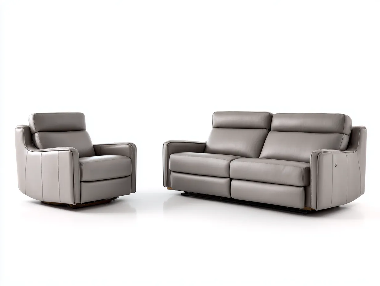 Relaxsofa Sets-Leder-Holz-Metall-178 x 94 x 100 cm-Greige-Moderne Wohnzimmereinrichtung-Nookgoly