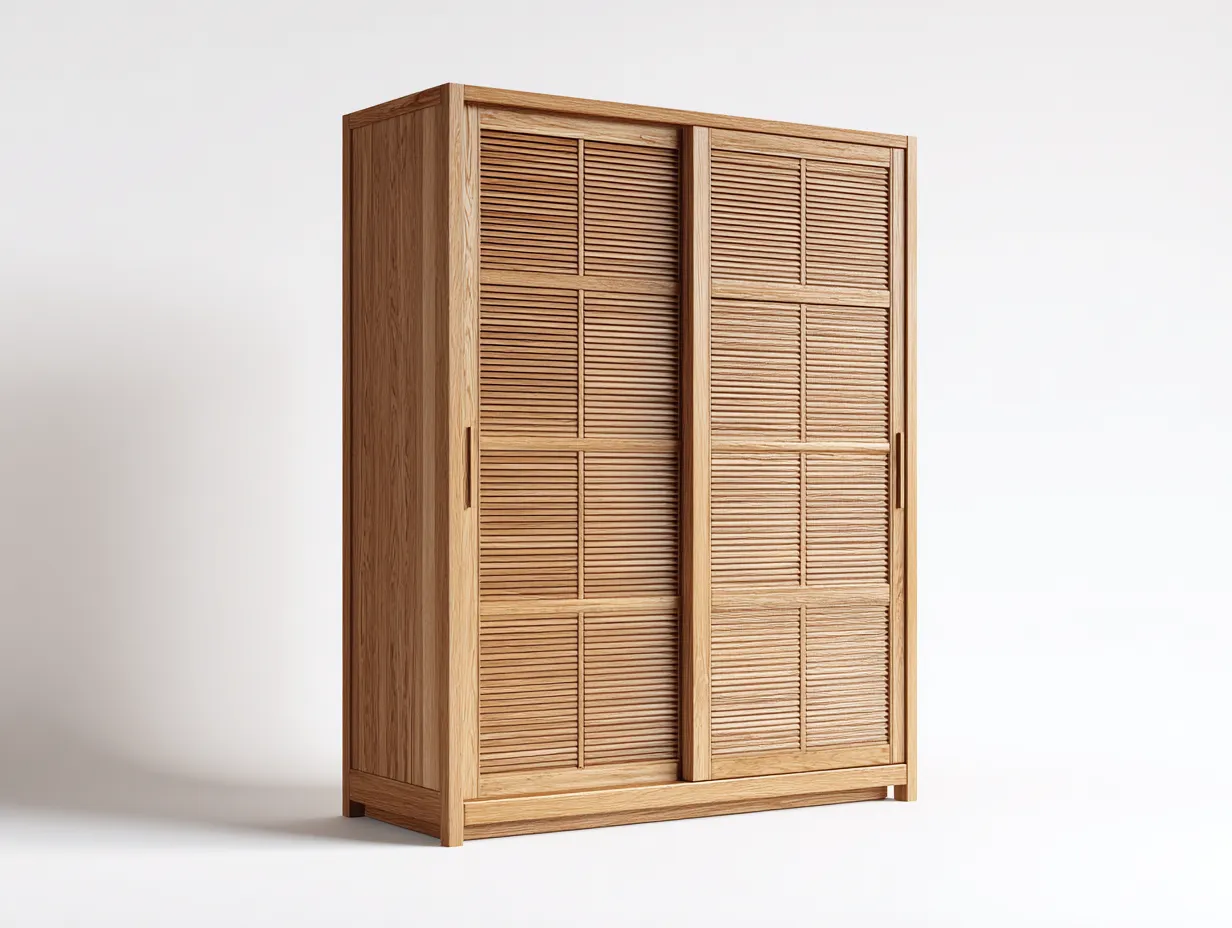 Kleiderschrank-Holz-150x62x198 cm-Natur-Lamellenstil-Nookgoly