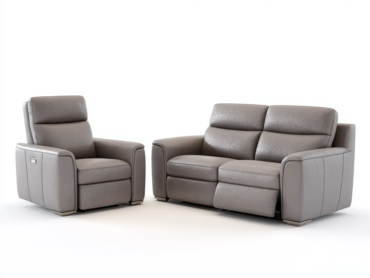 Relaxsofa Sets-Leder-Holz-Metall-182 x 95 x 102 cm-Taupe-Moderne Wohnzimmereinrichtung-Nookgoly