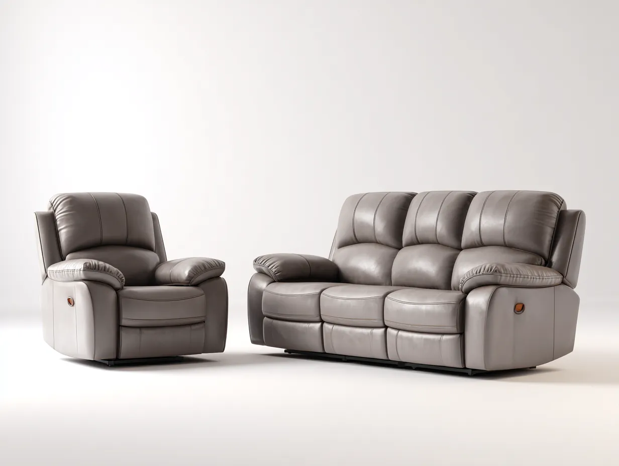 Relaxsofa Sets-Leder-Holz-Metall-206 x 98 x 104 cm-Beige-Moderne Wohnzimmereinrichtung-Nookgoly