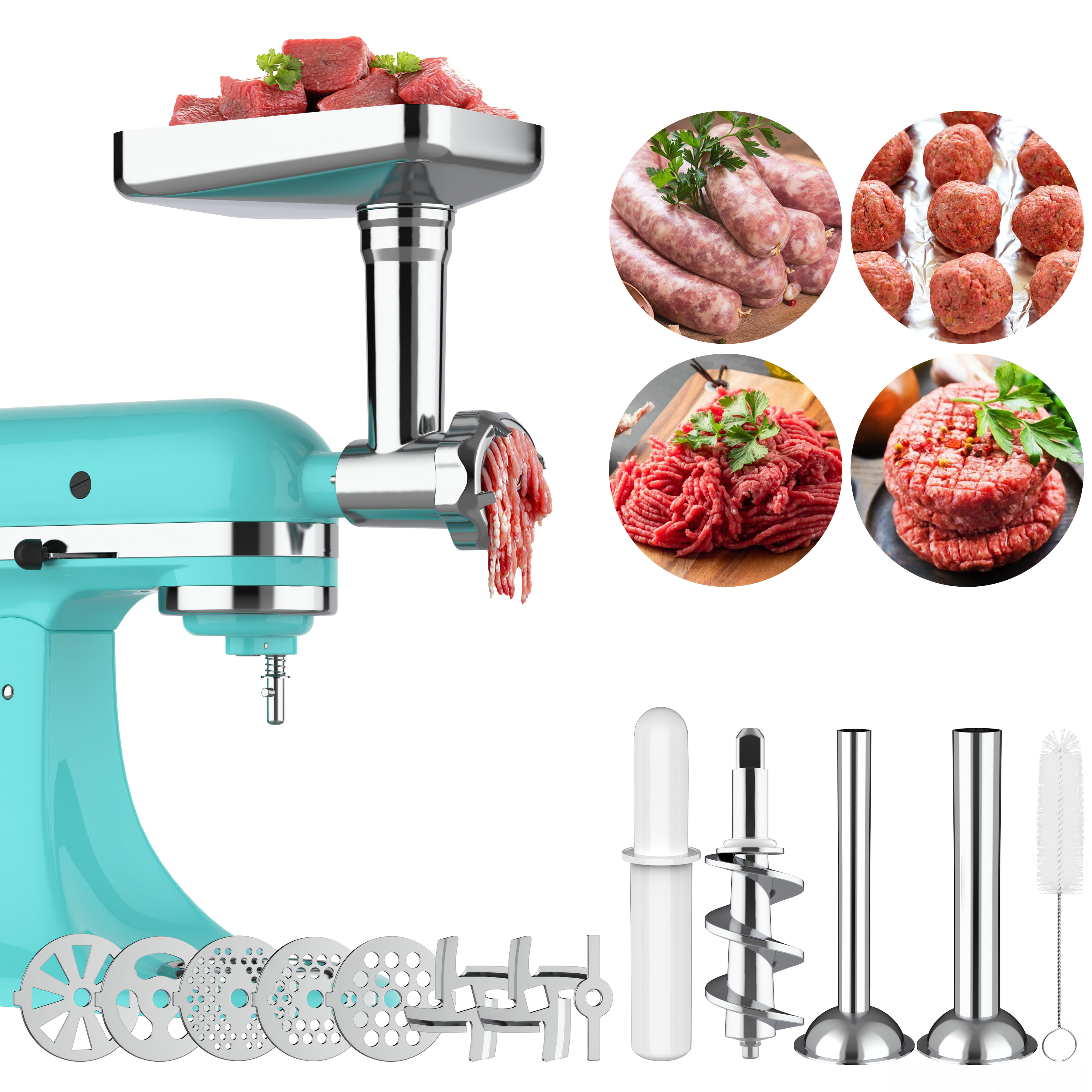Metal Meat Grinder Attachments for Kitchen Aide Stand Mixers,16Pcs Meat Grinder Accessories Set,Sausage Stuffer,Replace KSMFGA KSMMGA Attachment for Kitchen Aid Standing Mixer,Easy to Use and Clean