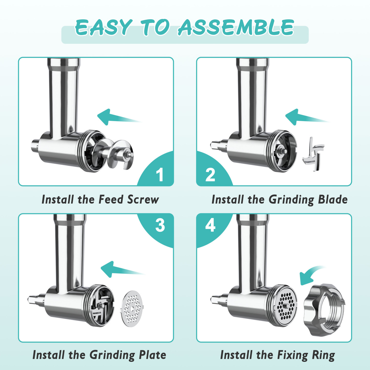 Metal Meat Grinder Attachments for Kitchen Aide Stand Mixers,16Pcs Meat Grinder Accessories Set,Sausage Stuffer,Replace KSMFGA KSMMGA Attachment for Kitchen Aid Standing Mixer,Easy to Use and Clean