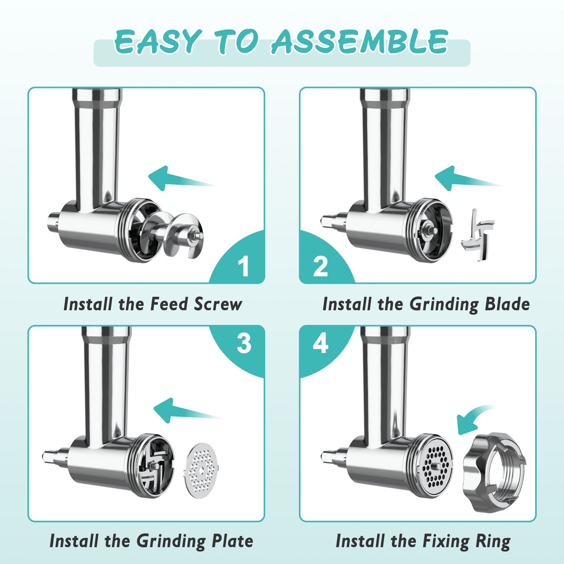 Metal Meat Grinder Attachments for Kitchen Aide Stand Mixers,16Pcs Meat Grinder Accessories Set,Sausage Stuffer,Replace KSMFGA KSMMGA Attachment for Kitchen Aid Standing Mixer,Easy to Use and Clean