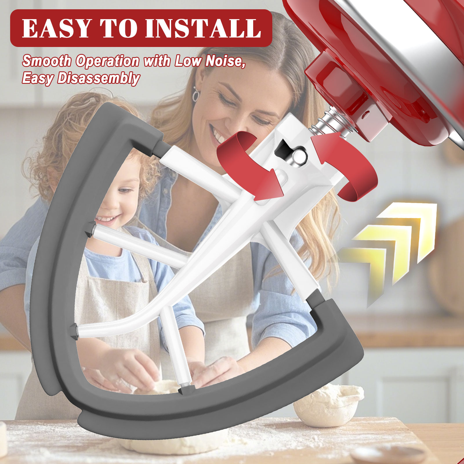 Flex Edge Beater for Kitchenaid Attachments,Flat Beater with Both-Sides Flexible Silicone Edges Bowl Scraper for Kitchenaid 4.5-5 Quart Tilt-Head Stand Mixer,Replace K45B KFE5T Kitchen Aid Attachments