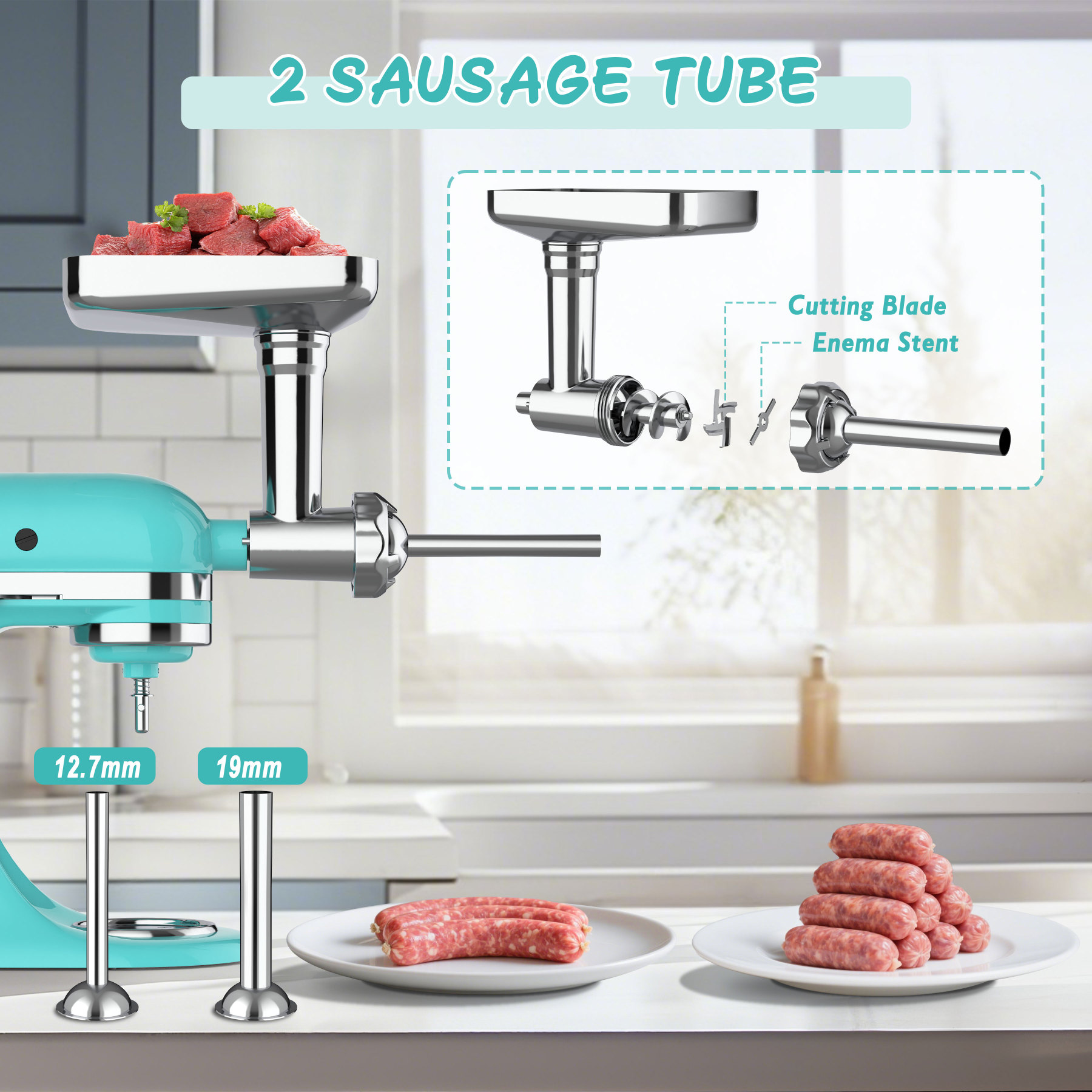 Metal Meat Grinder Attachments for Kitchen Aide Stand Mixers,16Pcs Meat Grinder Accessories Set,Sausage Stuffer,Replace KSMFGA KSMMGA Attachment for Kitchen Aid Standing Mixer,Easy to Use and Clean
