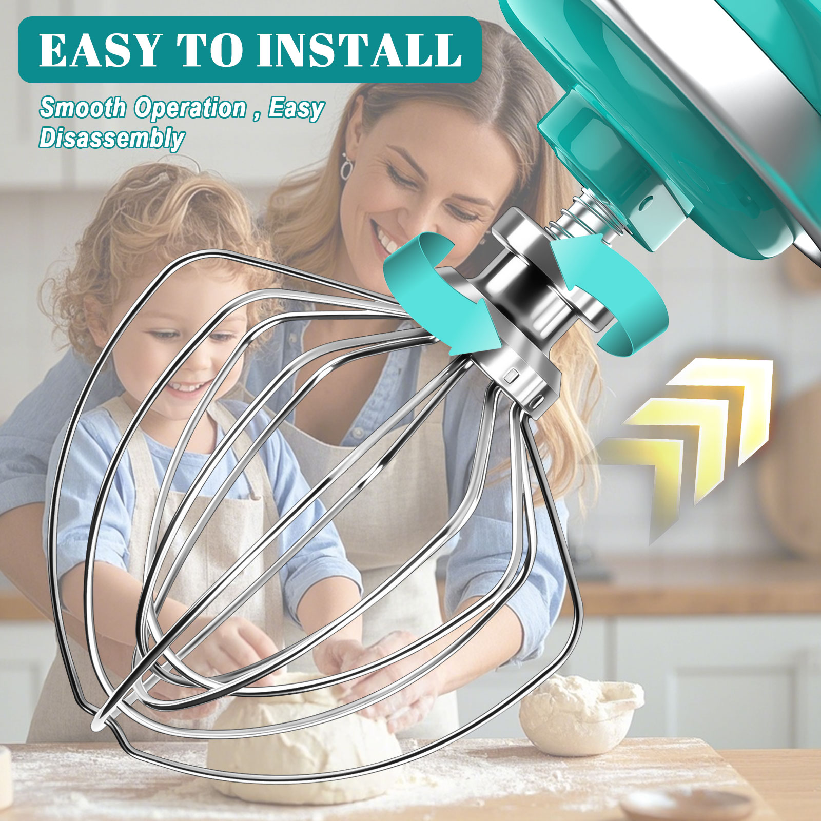 Dishwasher Safe 6 Wire Whisk for Kitchenaid Attachments,Upgrade Real Stainless Steel 6 Wire Whip Attachment for Kitchenaid 4.5-5 Quart Tilt-Head Stand Mixer,Replace K45WW Kitchen Aid Attachments