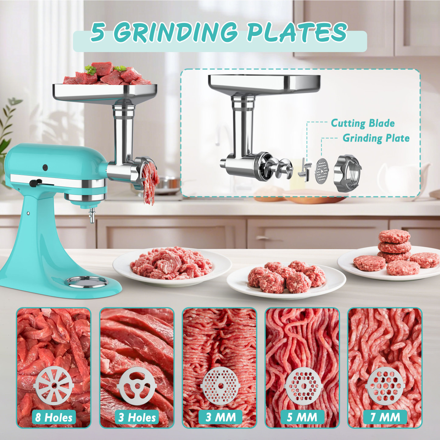 Metal Meat Grinder Attachments for Kitchen Aide Stand Mixers,16Pcs Meat Grinder Accessories Set,Sausage Stuffer,Replace KSMFGA KSMMGA Attachment for Kitchen Aid Standing Mixer,Easy to Use and Clean