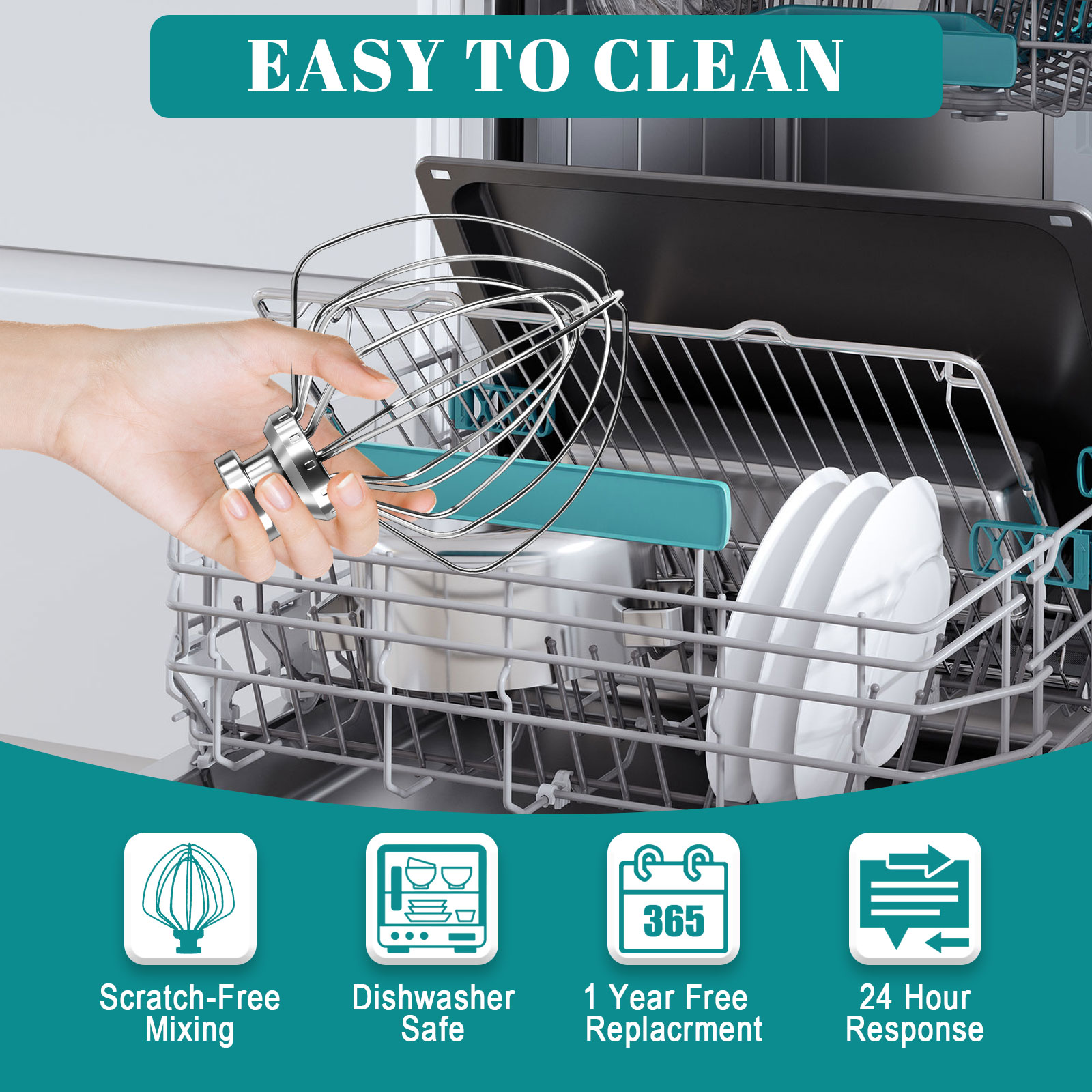 Dishwasher Safe 6 Wire Whisk for Kitchenaid Attachments,Upgrade Real Stainless Steel 6 Wire Whip Attachment for Kitchenaid 4.5-5 Quart Tilt-Head Stand Mixer,Replace K45WW Kitchen Aid Attachments