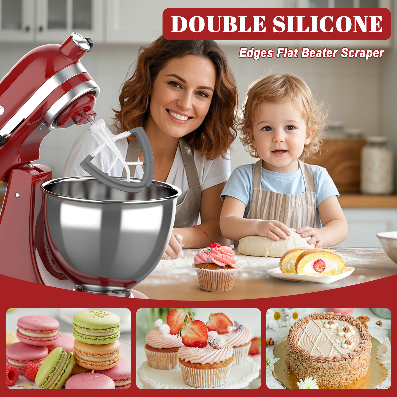 Flex Edge Beater for Kitchenaid Attachments,Flat Beater with Both-Sides Flexible Silicone Edges Bowl Scraper for Kitchenaid 4.5-5 Quart Tilt-Head Stand Mixer,Replace K45B KFE5T Kitchen Aid Attachments