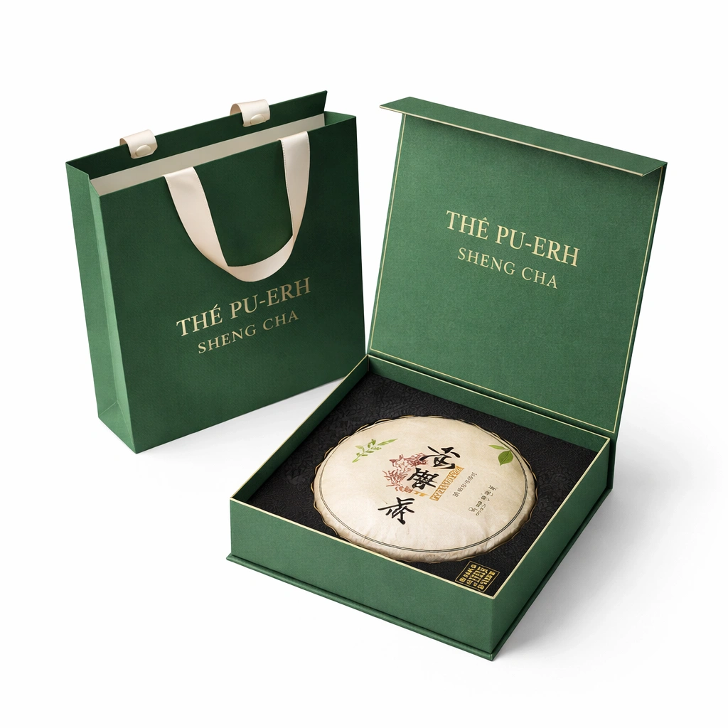 Coffret de th Pu-erh Sheng Cha 357 g en galette compresse-cozexa