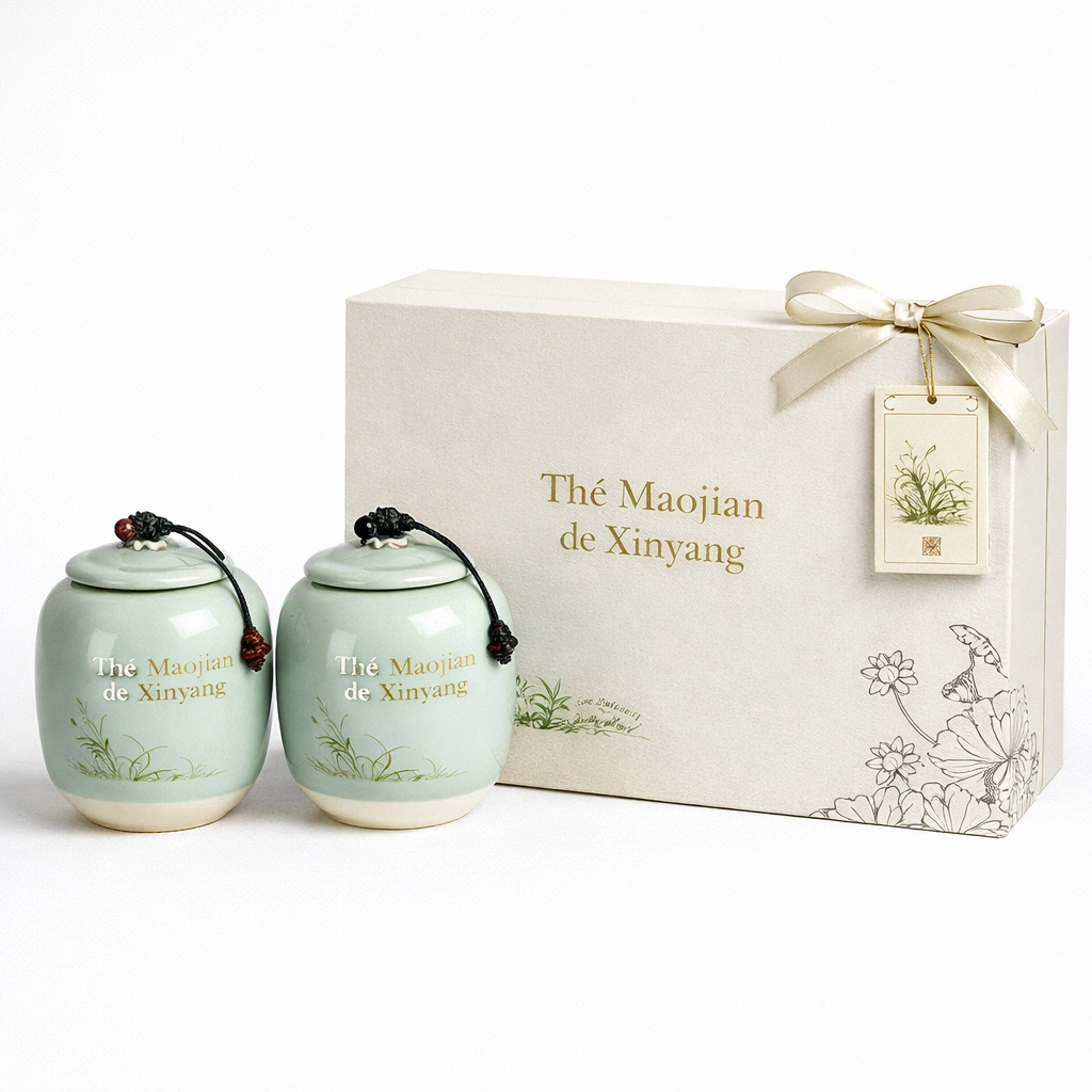 Coffret de th vert Xinyang Maojian 200 g avec 2 pots en cramique-cozexa