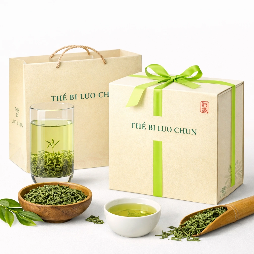 Coffret de th vert Bi Luo Chun 70 g avec coffret rigide beige-cozexa
