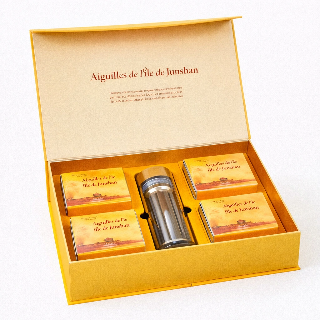 Coffret de th jaune Junshan Yinzhen 200 g avec 4 bo?tes et verre dinfusion-cozexa