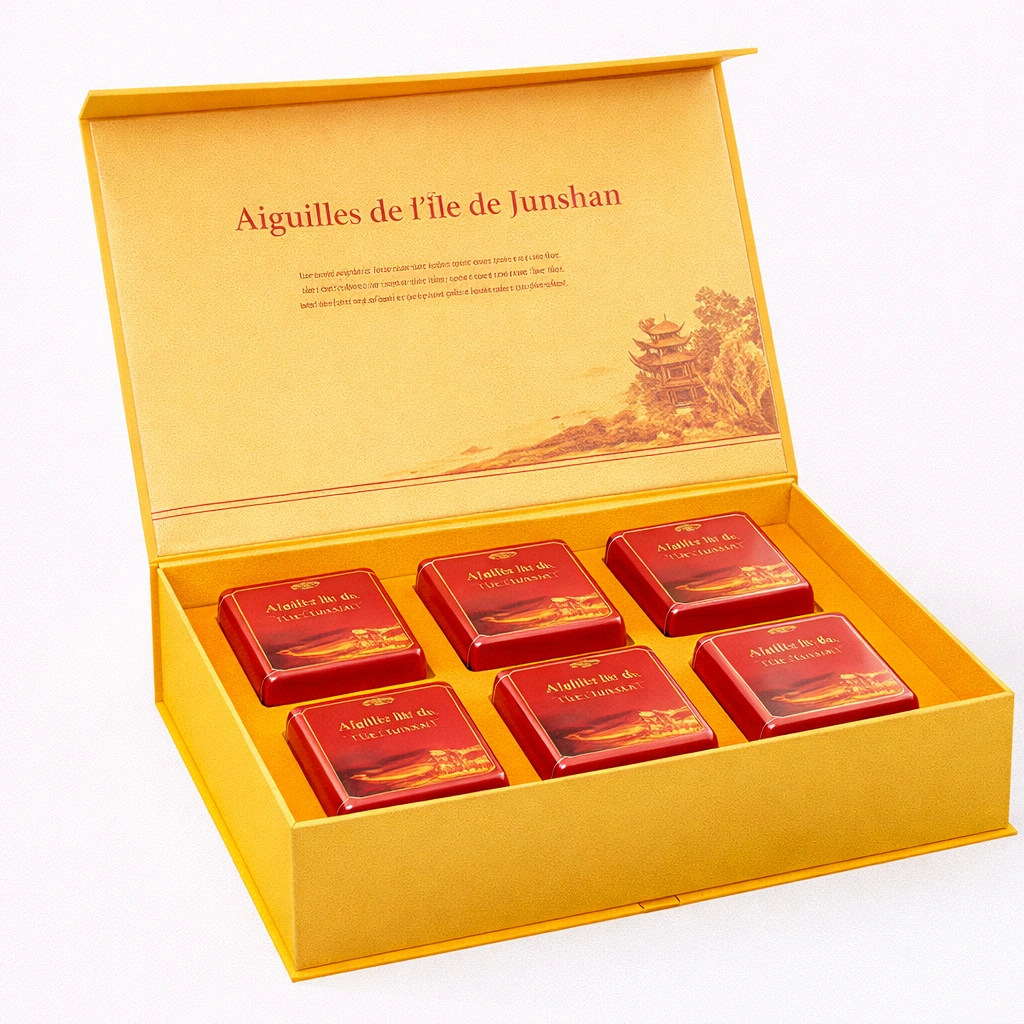 Coffret de th jaune Junshan Yinzhen 240 g avec 6 bo?tes mtalliques-cozexa
