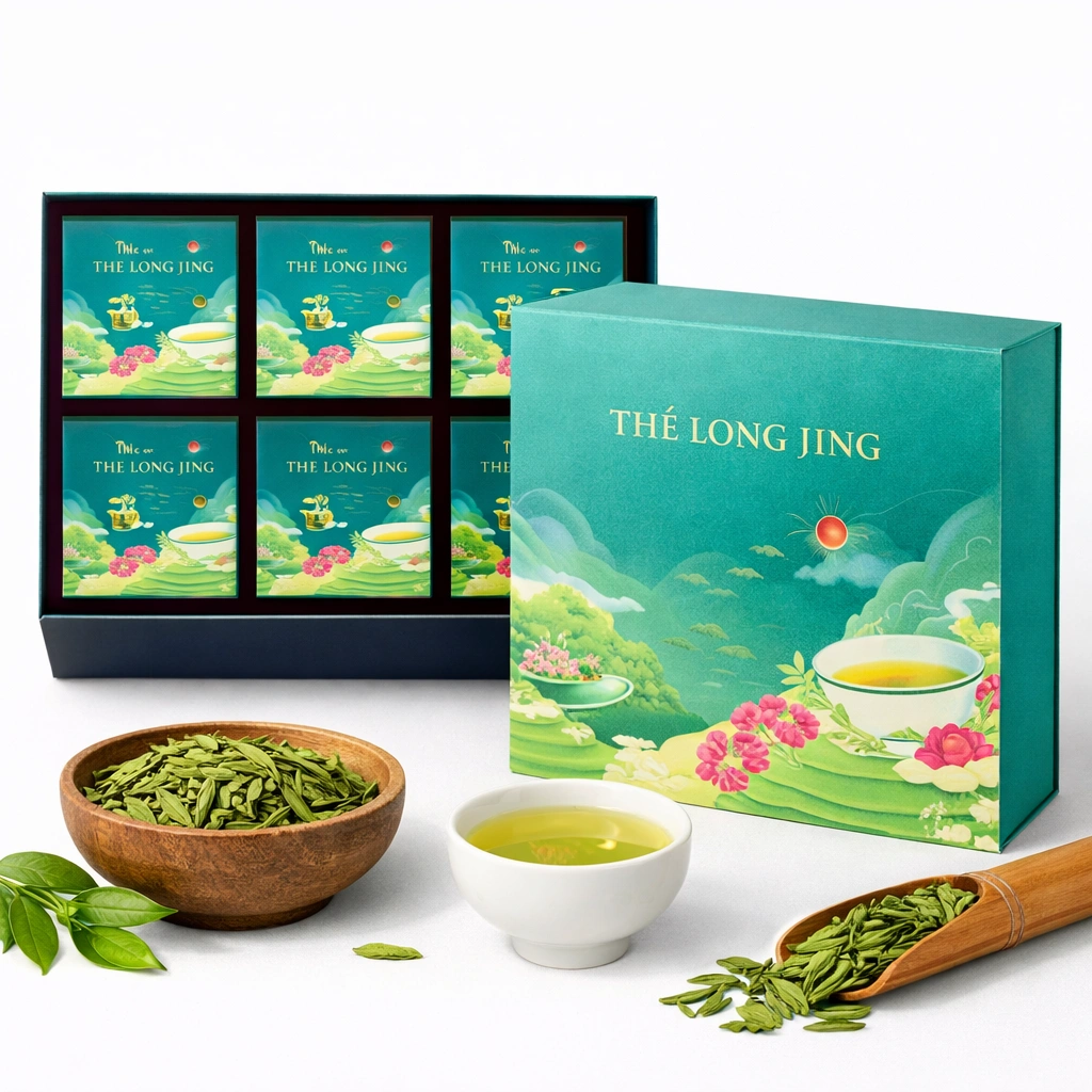 Coffret de th vert Long Jing 240 g avec 6 sachets scells-cozexa