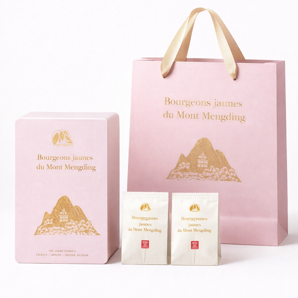 Coffret de th jaune Mengding Huangya 200 g avec 2 sachets scells et sac-cozexa