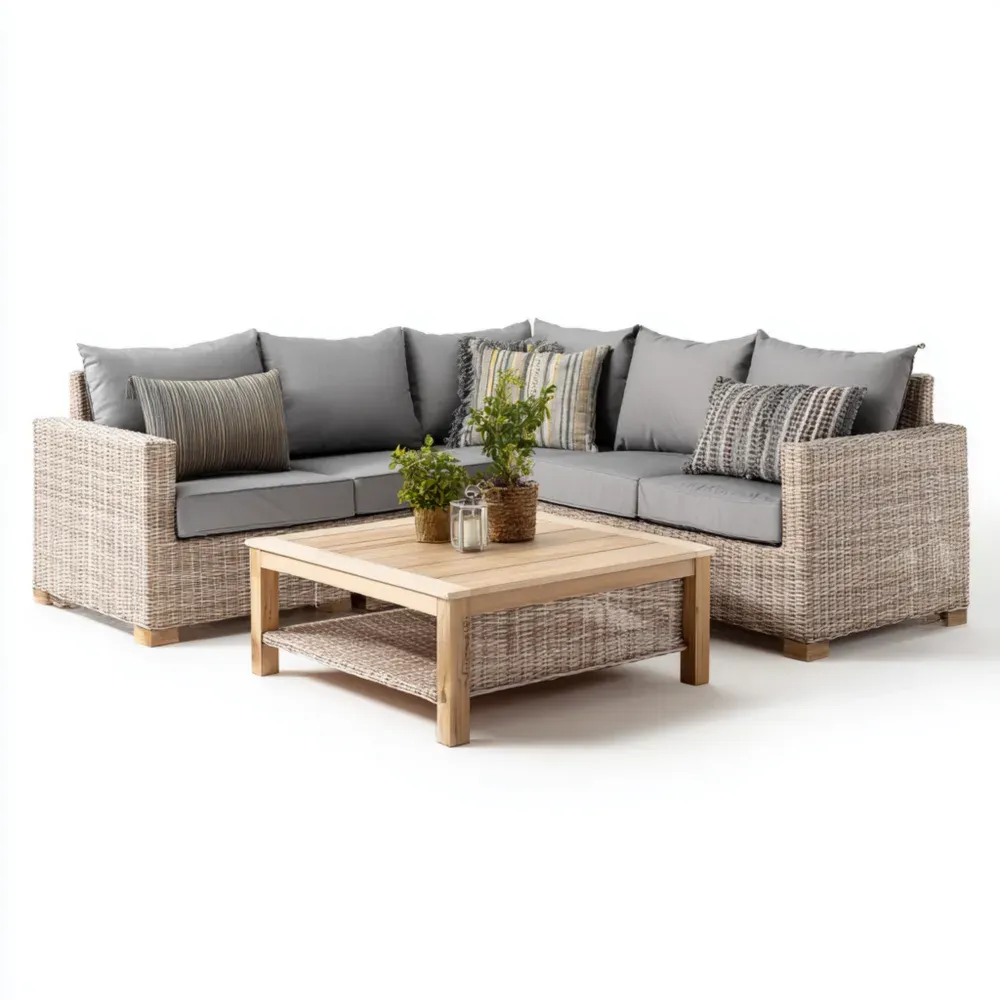 Conjunto de Sofá de Jardín Ratán Gris 200x75x80 cm – Diseño Moderno