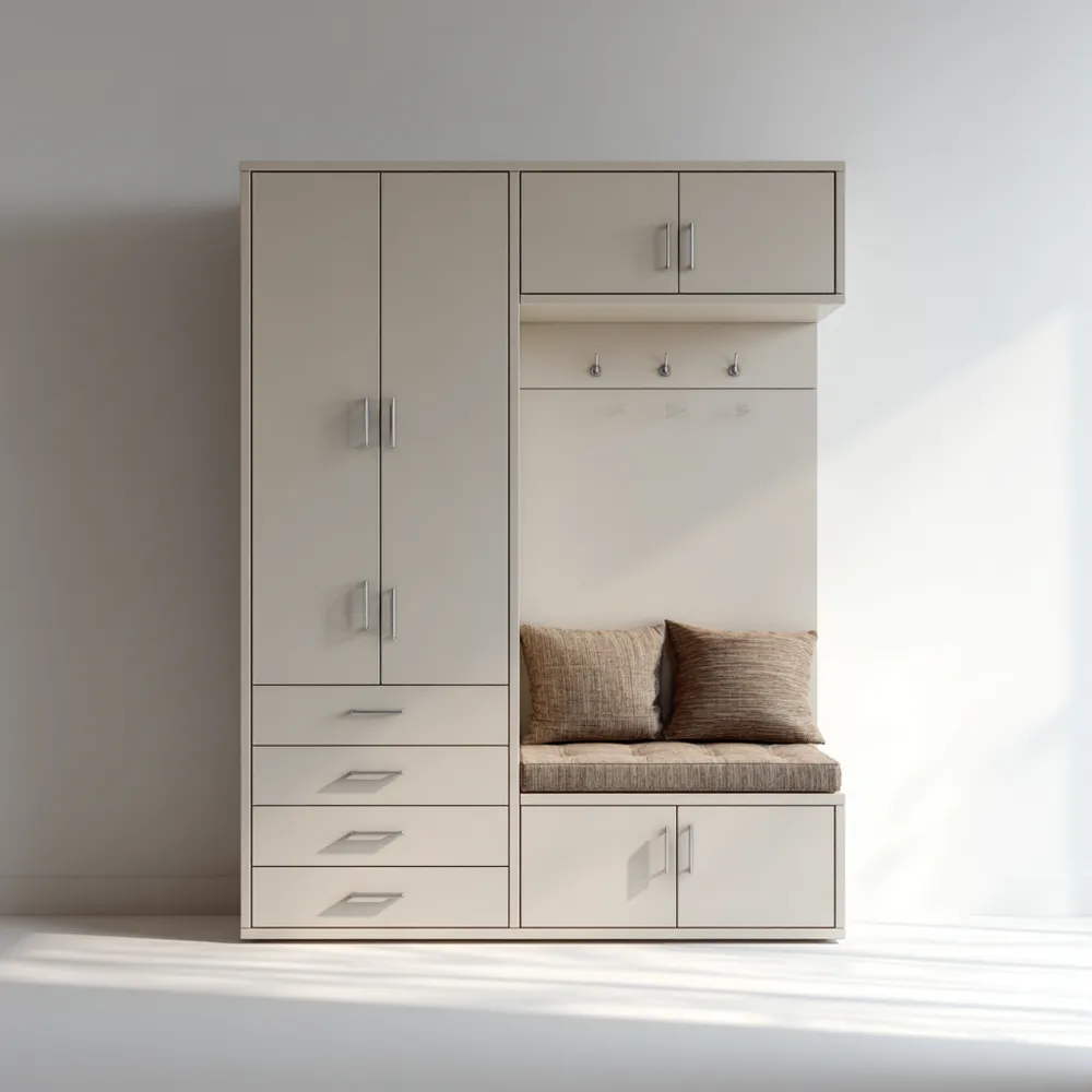 Armario de Entrada de Madera 120x180x40 cm - Blanco Crema - Diseño Funcional