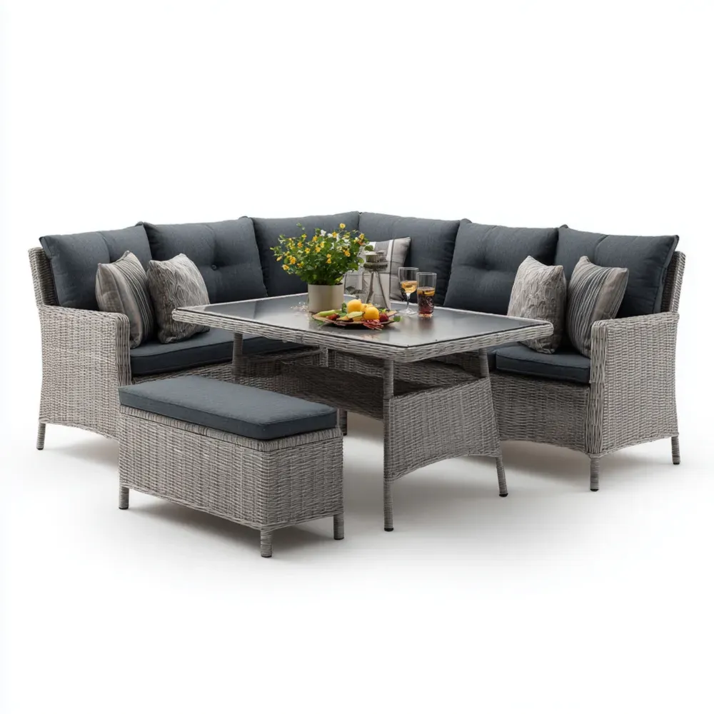 Juego de sofás de jardín Ratán sintético 210x75x80 cm - Gris - Diseño contemporáneo