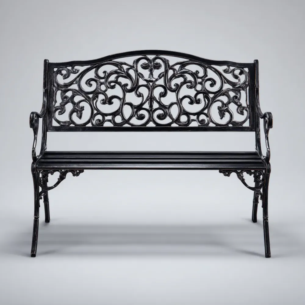 Banco de jardín de hierro fundido 120x58x80 cm – Negro – Diseño clásico