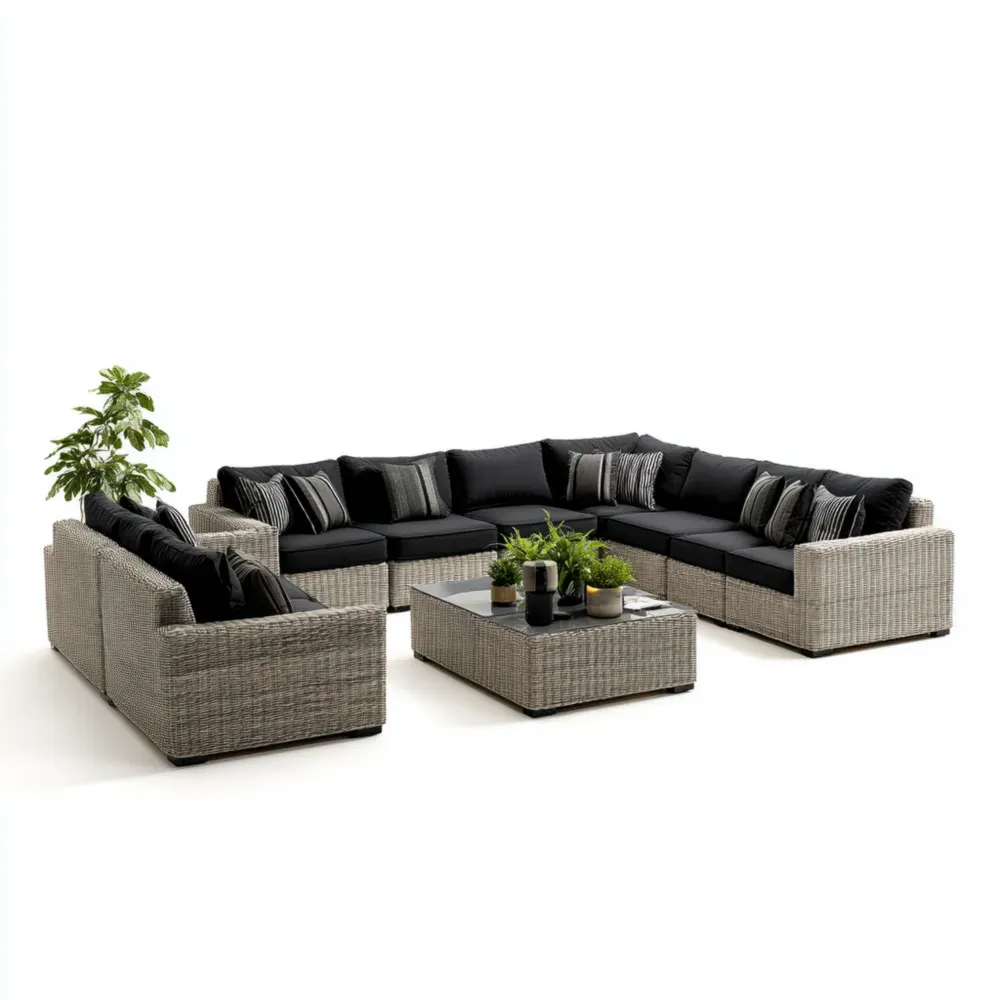 Conjunto de sofás de jardín 80x80x66 cm Ratán Sintético Cojines Negro/Gris Diseño Modular