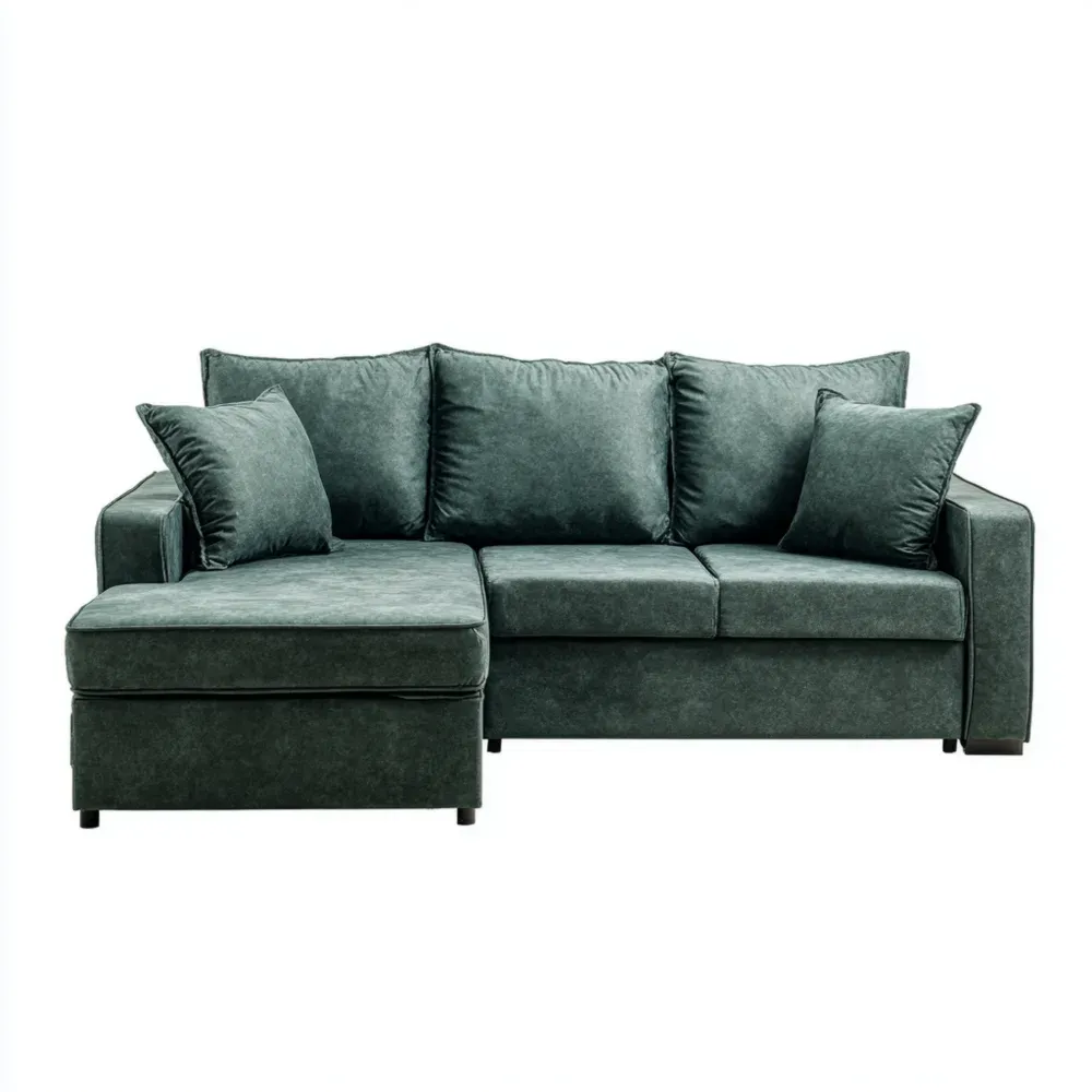 Sofá seccional tapizado en tela 250x150x85 cm – Verde Oscuro – Diseño Moderno