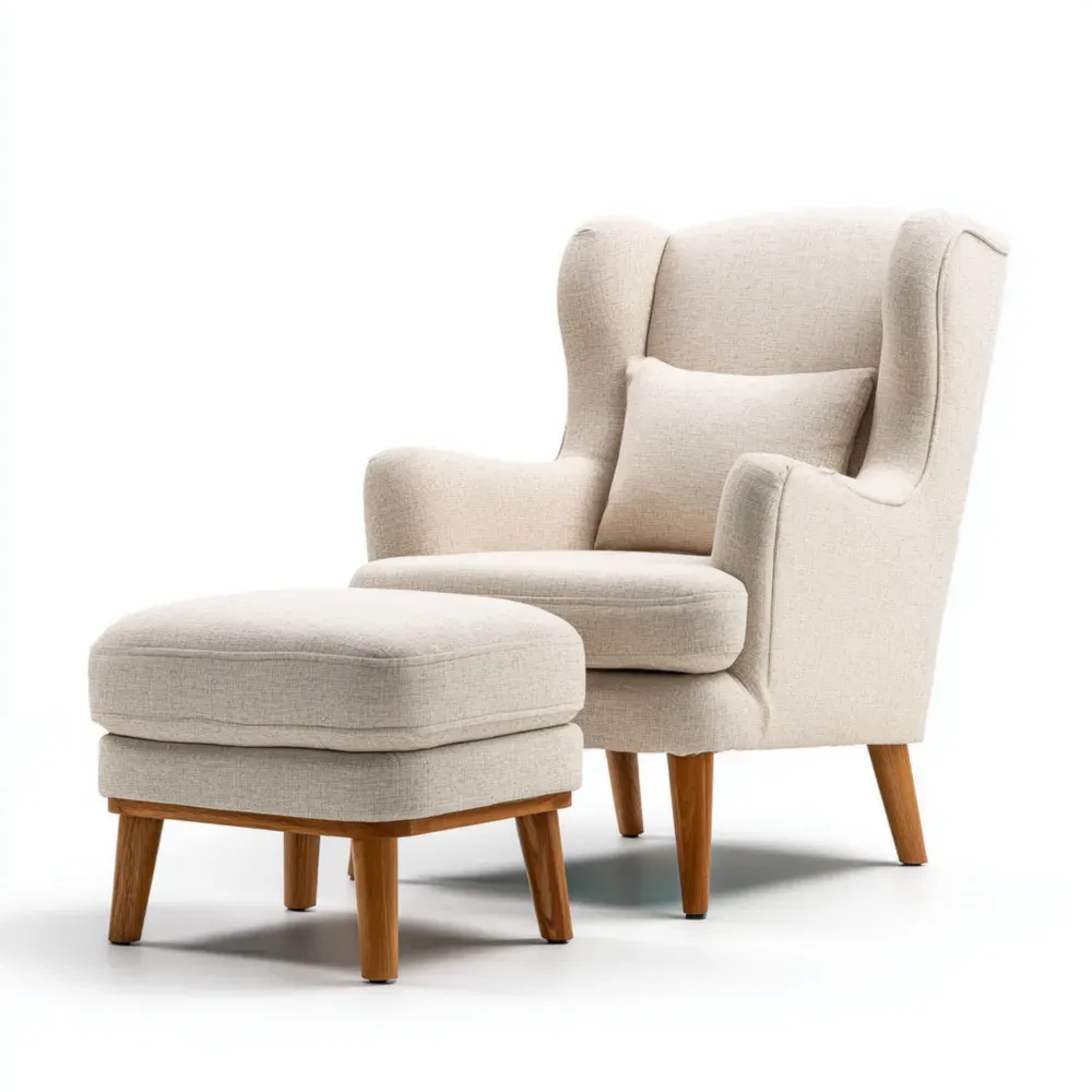 Sillón con Reposapiés Tela 85x90x100 cm - Crema - Estilo Escandinavo