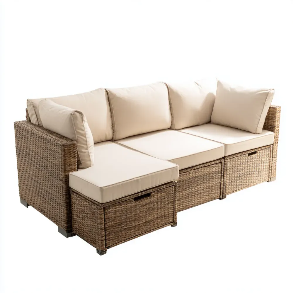 Sofá de patio Ratán 200x80x70 cm – Beige – Diseño Modular