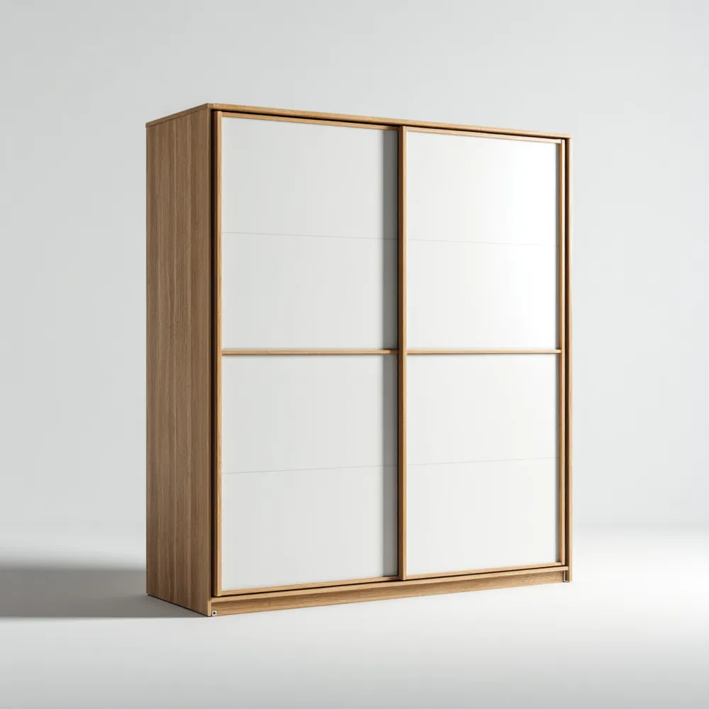 Armario con Puertas Correderas 190x210x60 cm - Blanco/Natural - Estilo Moderno