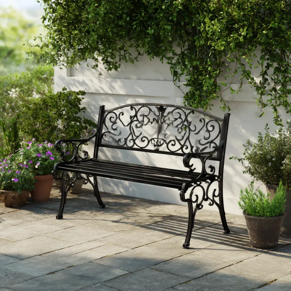 Banco de Jardín Hierro Fundido 127x60x85 cm - Negro - Diseño Clásico