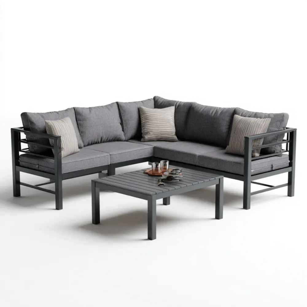 Conjunto de Sofá Modular de Jardín Aluminio 210x140x75 cm Cojines Gris