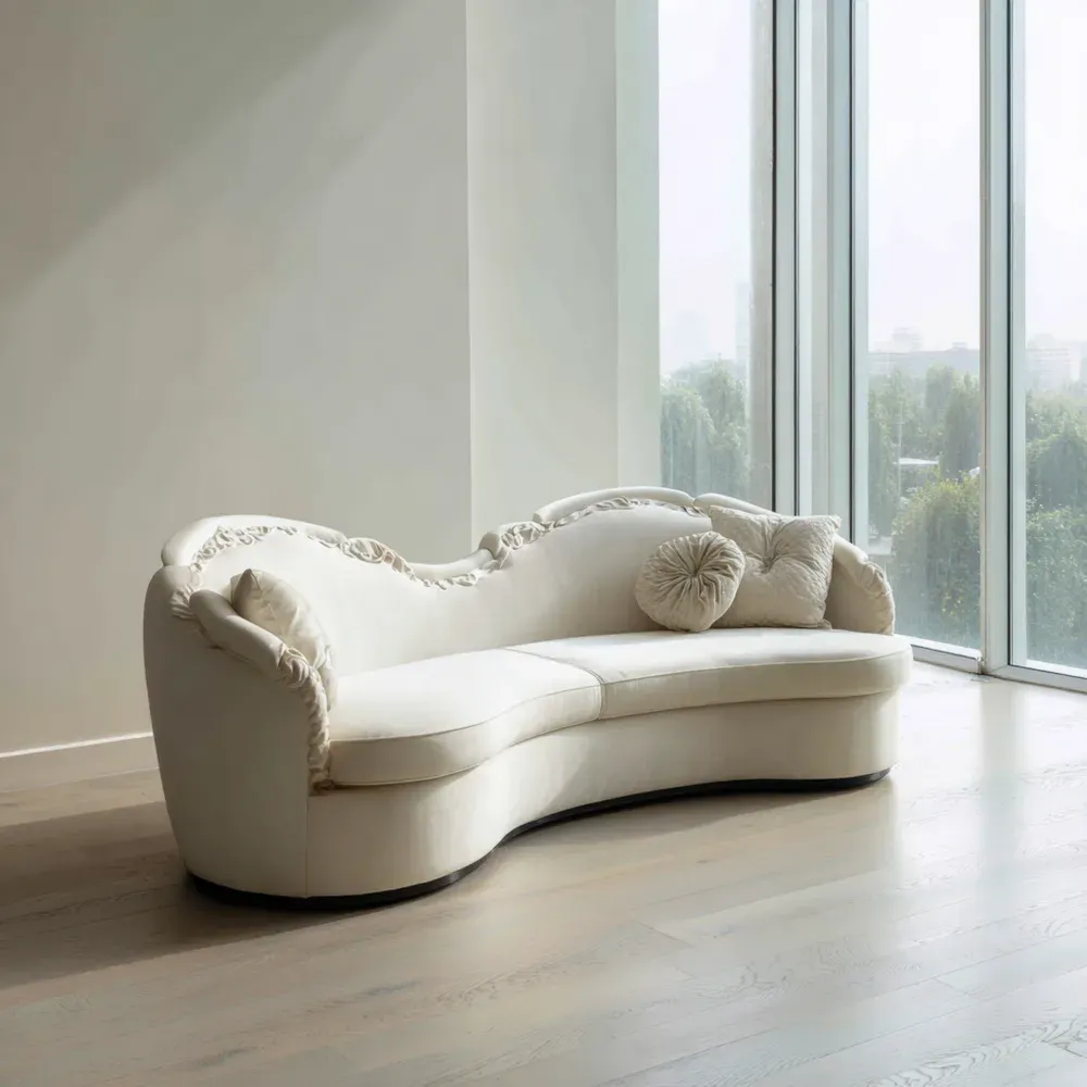 Sofá de cuero sintético 220x85x95 cm - Blanco Crema - Diseño Clásico