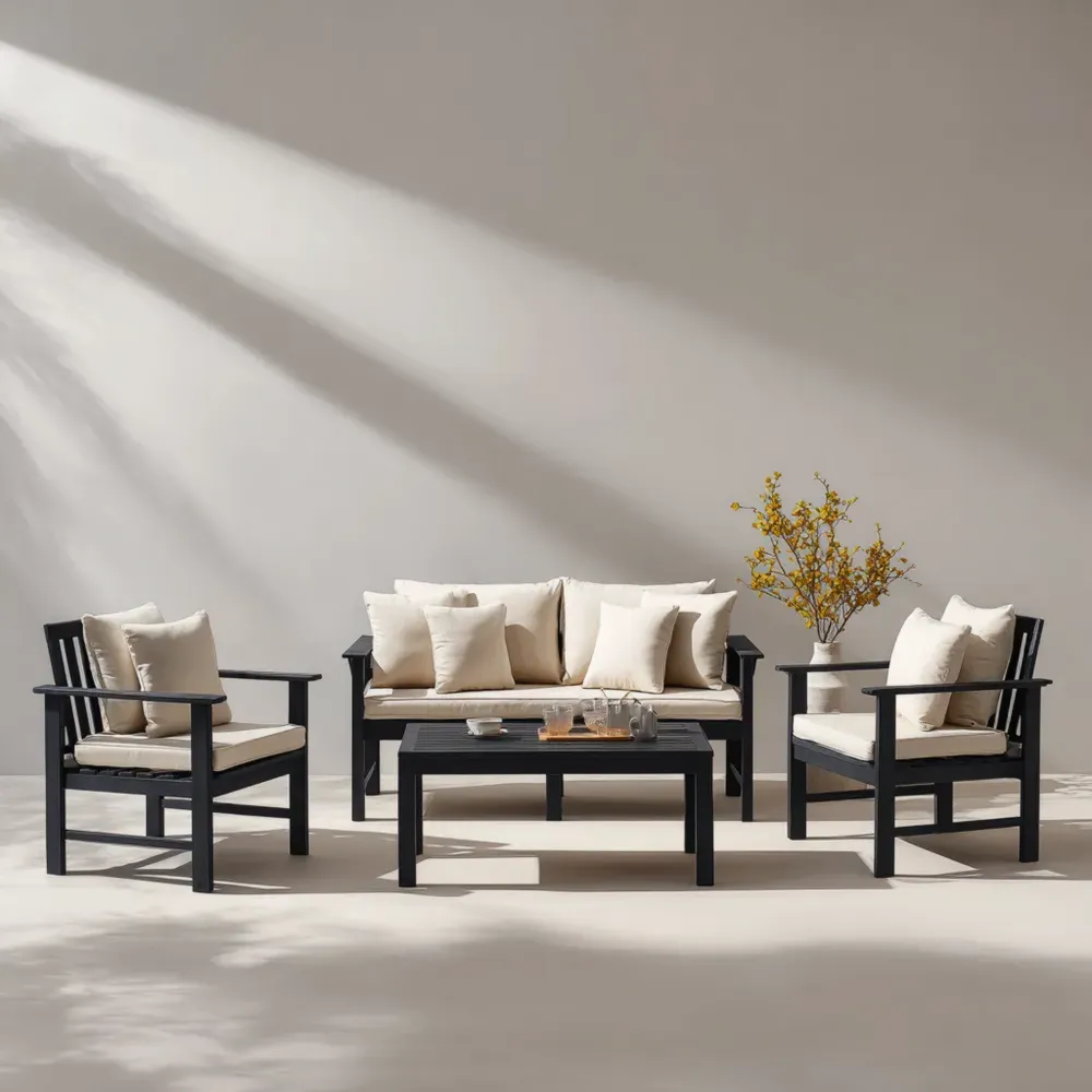 Conjunto de Sofás de Jardín de Aluminio 195x80x70 cm con Cojines Beige – Diseño Moderno