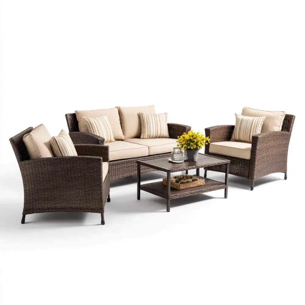 Conjunto de Sofás de Jardín Ratán 220x80x75 cm - Beige/Marrón - Diseño Moderno