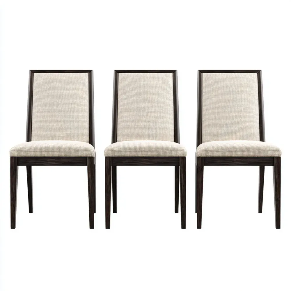Juego de Sillas de Comedor Tapizadas en Tela Crema - Madera Oscura 45x55x90 cm - Diseño Contemporáneo