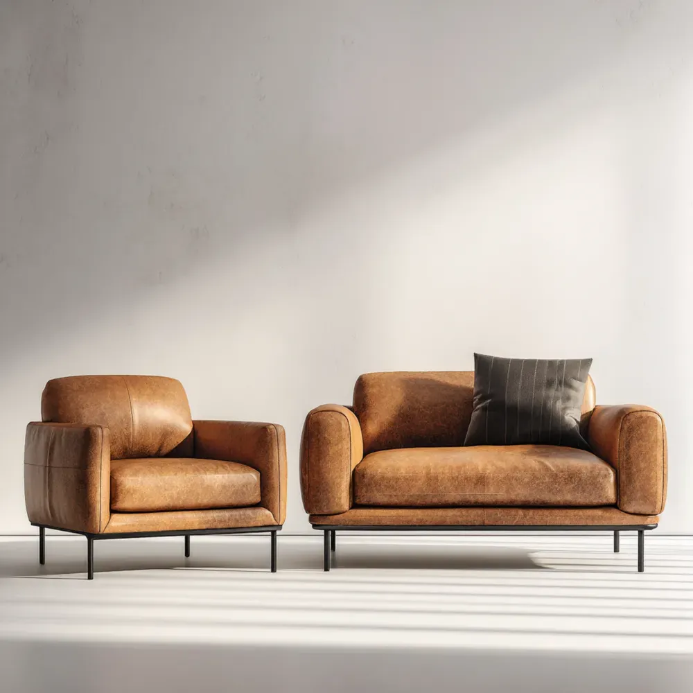 Conjunto de Sofá de Cuero 2 Piezas 150x85x75 cm – Marrón – Estilo Moderno