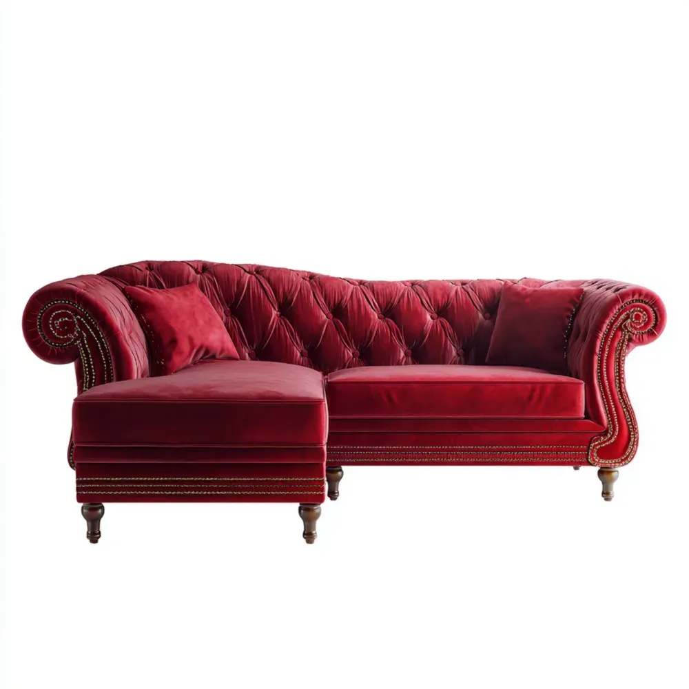 Sofá Clásico con Chaise Longue de Terciopelo 220x90x75 cm – Rojo