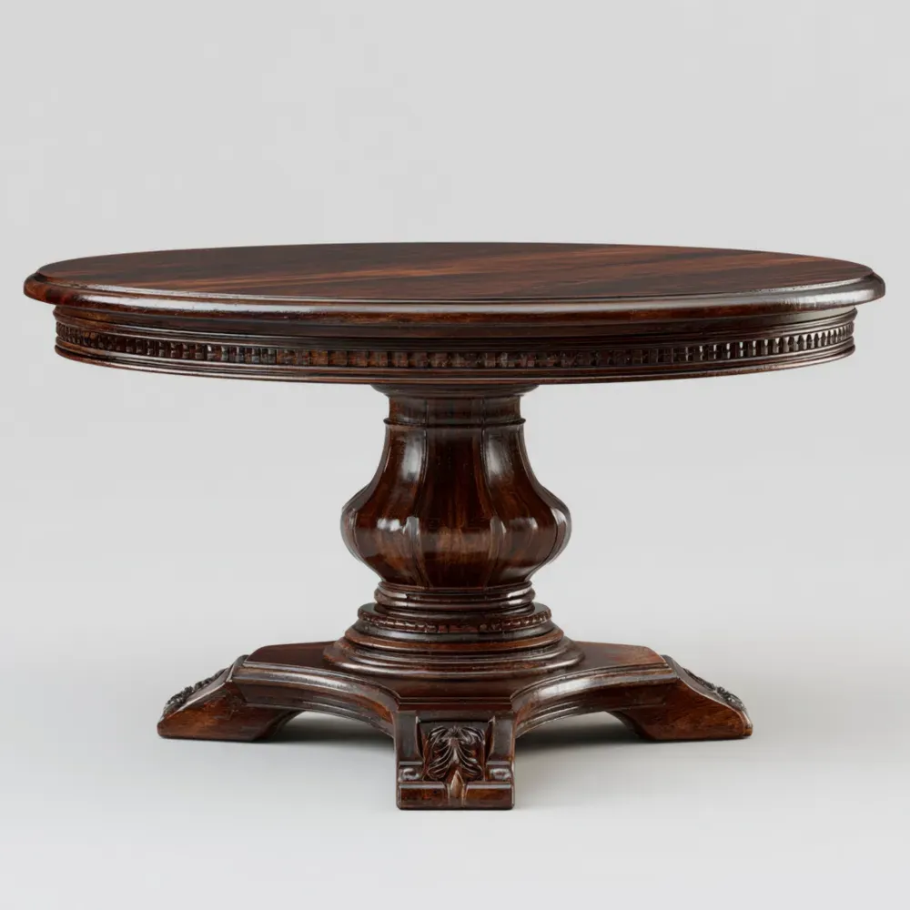 Mesa de comedor redonda de madera maciza 120x120x75 cm - Marrón Oscuro - Estilo clásico
