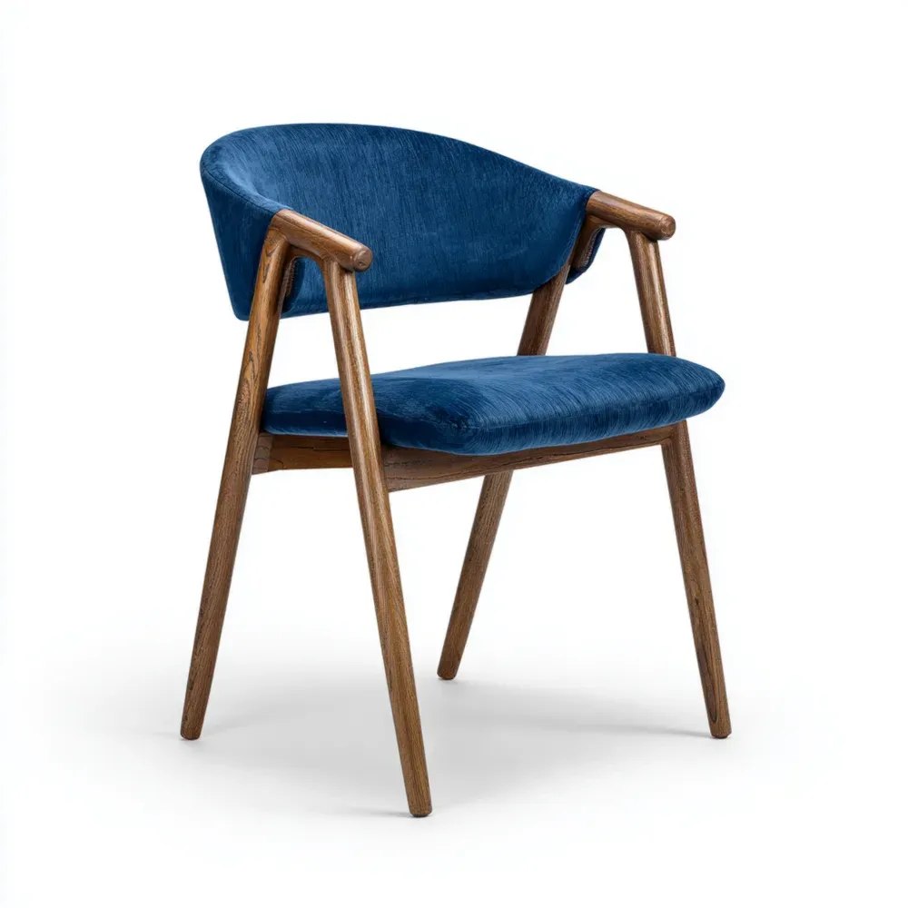 Silla de comedor de madera 55x50x80 cm tapizada en terciopelo Azul diseño contemporáneo