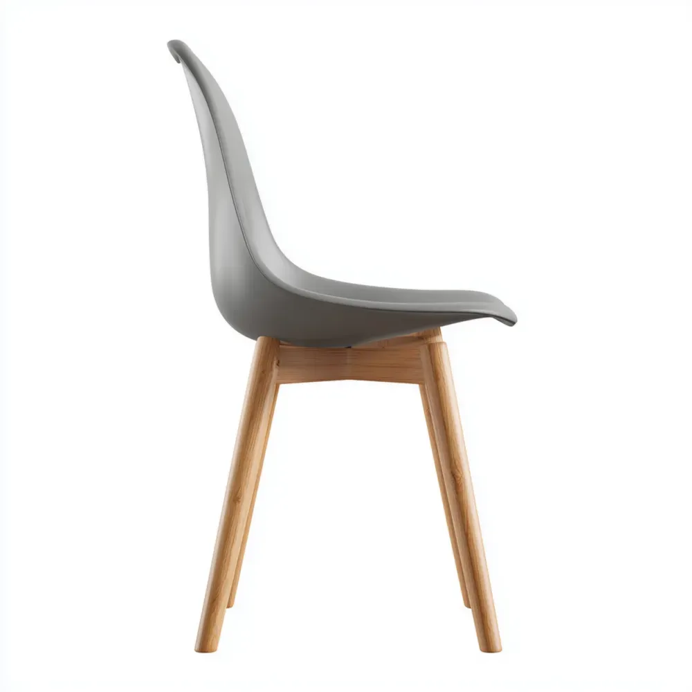 Silla de comedor 84x48x52 cm de Plástico con patas de madera – Gris – Diseño moderno