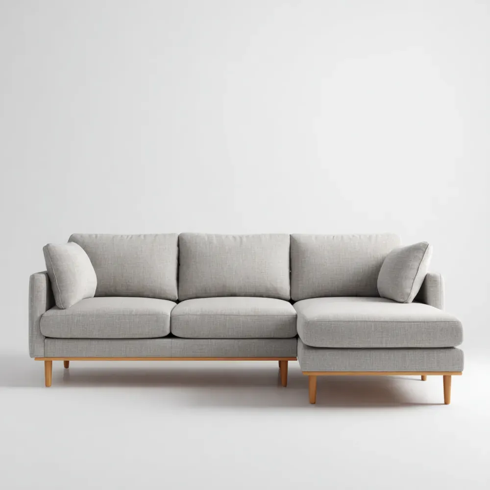 Sofá Seccional Tapizado en Tela 250x90x85 cm – Gris Claro – Diseño Moderno