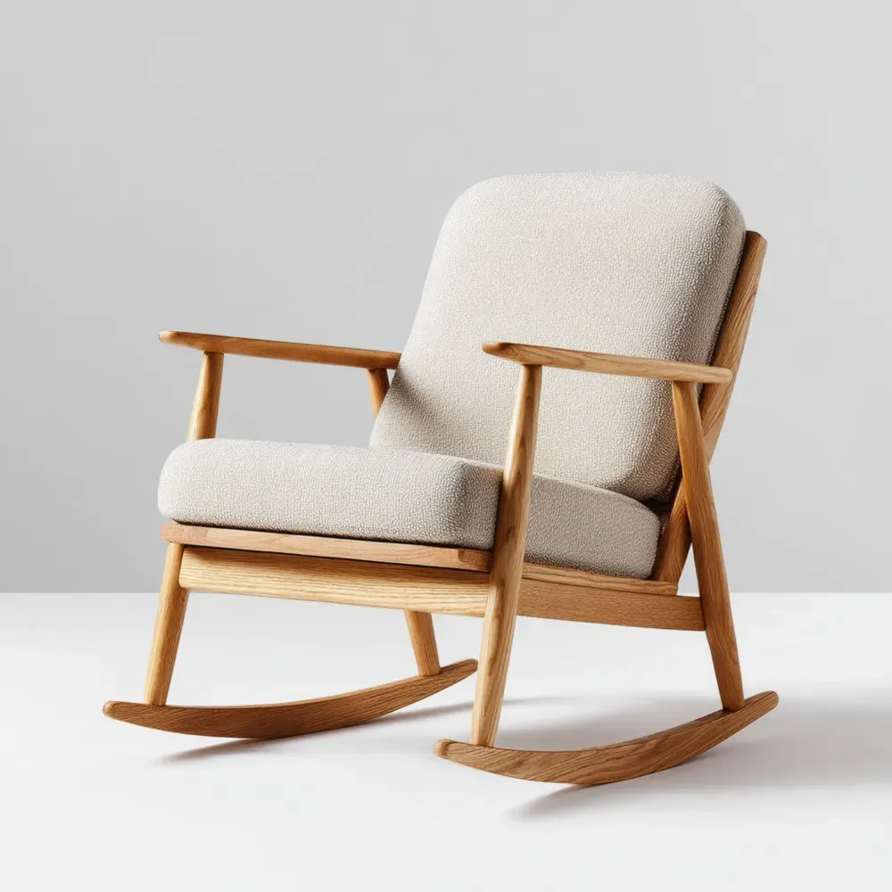 Mecedora de Madera Tapizada 75x80x90 cm - Crema - Diseño Moderno