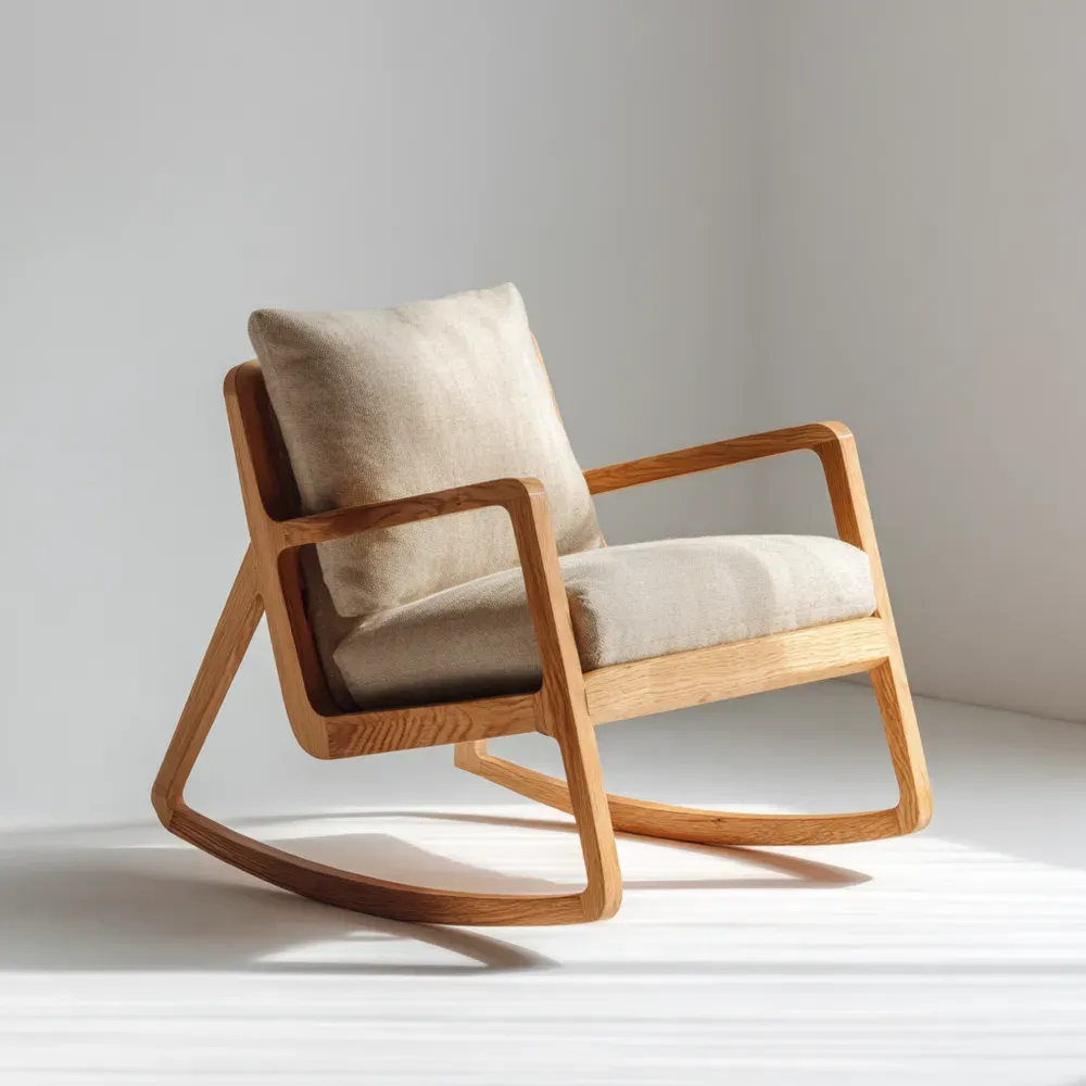 Mecedora de Madera de Roble 70x85x80 cm Cojín Beige - Diseño Moderno